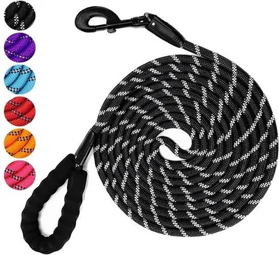 Immagine prodotto di Guinzaglio di sicurezza per cani di grossa taglia, con strisce riflettenti, lungo 3 metri, nero, larghezza 1,2 cm.