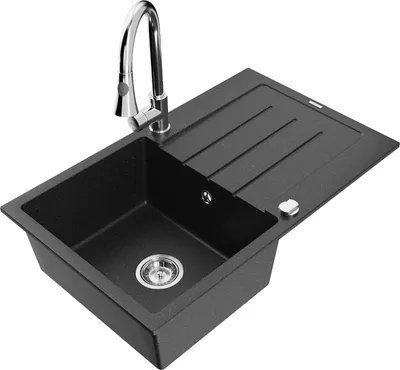 Produktbild von Mexen Bruno 1 Becken-Granitspüle mit Abtropffläche und Mischbatterie Elia, Schwarz/Silbermetallic - 6513-73-670101-00