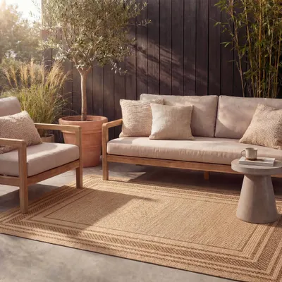 Produktbild von Volero - Garten Teppich Jute - Mavi Border Creme Braun - 80x150 cm - Garten / Terrasse - Boho, Ländlich