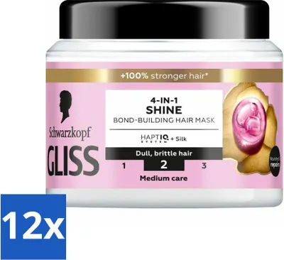 Image de Gliss - Hair Mask - Masque capillaire 4 en 1 - Pour des cheveux soyeux et brillants - 400 ml - Pack avantage - 12 pièces