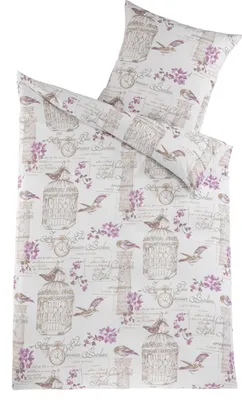 Produktbild von 2tlg Bettwäsche-Set Bettgarnitur Bettbezug Bett 135x200 Kissenbezug 80x80 Schlafzimmer Mikrofaser NEU Romantik Geblümt Pink Creme Vogel