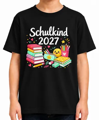 Produktbild von Schulkind 2027 Einschulung Schulanfang Erste Klasse Grundschule Kinder T-Shirt, Schwarz, 116