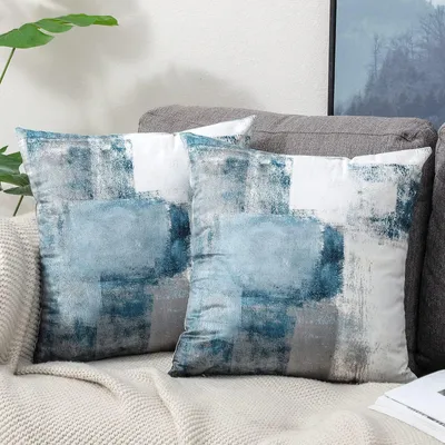 Produktbild von Set mit 2 Samtkissenbezügen, 40x40 cm, blau, Landhausstil, quadratische Sofakissen