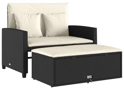 Zdjęcie produktu dla vidaXL Sofa ogrodowa z poduszkami 2-osobowa z czarnego polirattanu