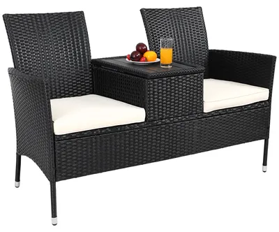 Productafbeelding van Polyrattan Tuinbank Zwart 143x67x87cm