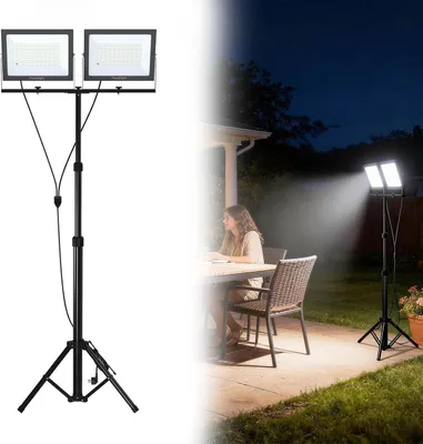 Produktbild von LILIIN 2x200W LED Arbeitsleuchte mit Stativ & Fernbedienung, Baustrahler 180° schwenkbar, 3m Kabel Innen