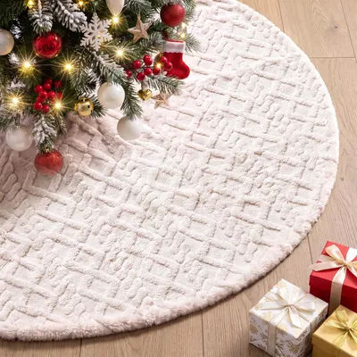 Produktbild von Weihnachtsbaumdecke Christbaumdecke Christbaumteppich - Plüsch Kunstfell - Beige - 90 cm