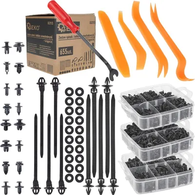 Immagine prodotto di Set di fissaggio per auto: assortimento di 655 pezzi con clip, viti ed estrattori per applicazioni professionali