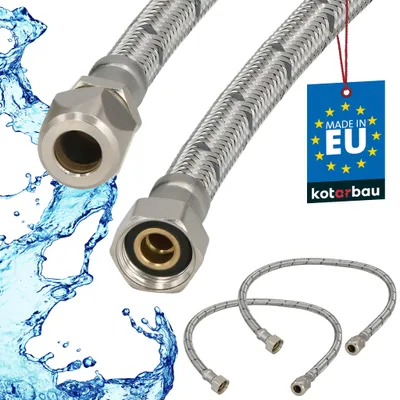 Obrázek produktu pro KOTARBAU® Sada 2 ks ohebné hadice, vodní hadice 60 cm, vyztužená hadice 3/8“ x 3/8“ vnější průměr x stlačovací spojovací hadice, armatury a sanitární hadice, vodovodní kohoutek