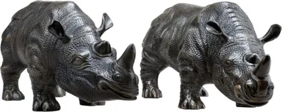Produktbild von Casa Padrino Luxus Bronzefiguren 2er Set Nashörner 15 x 44,5 x H. 20 cm - Edel & Prunkvoll