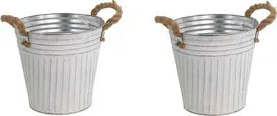 Produktbild von Metall Blumentopf weiß Ø 20 x 18cm - 2 Stück Pflanz-Töpfe Übertopf bepflanzbar