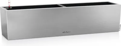 Produktbild von LECHUZA-Pflanzgefäß BALCONERA Steel 80 Satiniert Perlgrau |Balkonkasten mit Bewässerung, 2 Pflanzeinsätzen|Edelstahl Oberfläche|79 x 19 x 19 cm| 11770