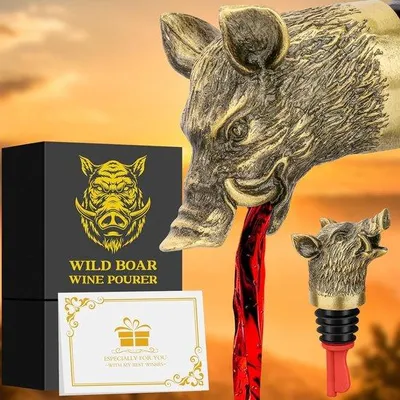 Productafbeelding van Famanu Wijnschenker 2-in-1 met wildzwijnkop - Cadeau-idee voor wijnliefhebbers