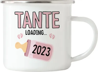 Produktbild von Tante Loading 2023 Emaille Tasse Geschenk Werdende Tante Babynews mit Ladebalken Schwangerschaft Geschenkidee