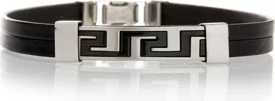 Produktbild von Immitat Leder Armband - Grieschiche Edelstahl Platte Schwarze Beschichtung - SB7418-B - 19.0 Zentimeter