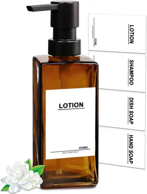 Zdjęcie produktu dla Dozownik do mydła, szklany, brązowy, pojemność 350 ml, z pompką, do łazienki i kuchni