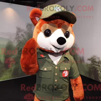 Produktbild von Olivgrünes REDBROKOLY rotes Panda-Maskottchenkostüm mit Langarm-T-Shirt und Hutnadeln