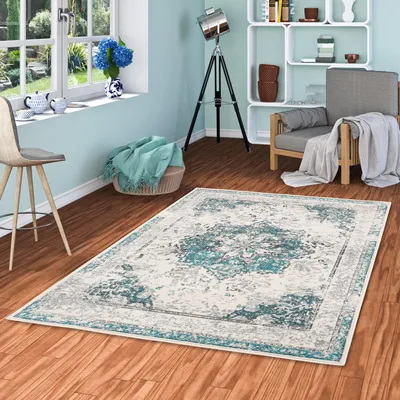 Produktbild von Designer Teppich Pop-Vintage Orient Blau Creme, Größe:120x170 cm