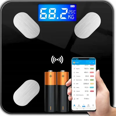 Produktbild von Intelligente Bluetooth-Badezimmerwaage, 180 kg, aus Glas, Slim, Temperatur