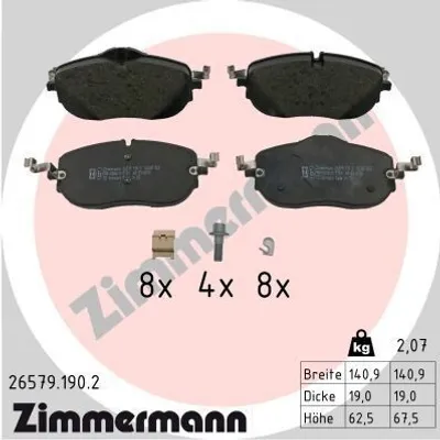 Obrázok produktu pre ZIMMERMANN 26579.190.2 – Súprava brzdových doštičiek, predná strana, kompatibilná s vozidlami: MERCEDES-BENZ C-Trieda kombi (S206), C-Trieda sedan (W206)