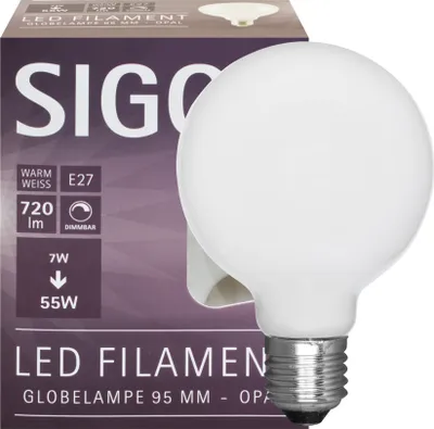 Immagine prodotto di Lampada a filamento LED Globe G95 E27 7W opale dimmerabile 2700K bianco caldo