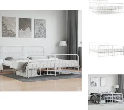 Produktbild von vidaXL Bettgestell mit Kopf- und Fußteil Metall Weiß 193x203 cm -  Betten & Bettgestelle
