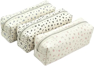 Produktbild von Federmäppchen mit Blumenmuster, 3 Stück, aus robustem Stoff, für Schule und Büro