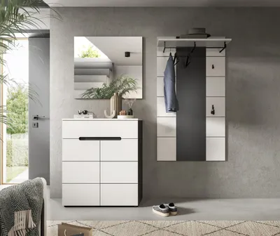 Produktbild von Garderoben-Set >Canu< in Basalt Grau / Weiß - 175x190x37cm (BxHxT)
