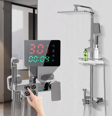 Produktbild von Intelligentes Duschsystem mit Regendusche Warm- und Kaltwasser Digital Display Duschset Handbrause Duscharmatur silber