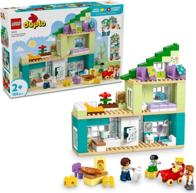 Produktbild von LEGO DUPLO 3-in-1 Modernes Familienhaus mit Figuren - Kleinkinder Lernspielzeug für Feinmotorik - Montessori Spielzeug mit Puppenhaus Zubehör - Geschenk für Mädchen und Jungen ab 2 Jahren - 10470