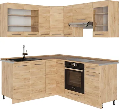 Produktbild von Eckküche Vicco Fame-Line Goldkraft Eiche 190 x 46 cm ohne Arbeitsplatte, Model 56928