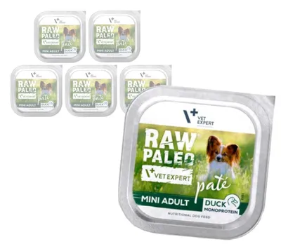 Produktbild von Raw Paleo Duck Pate Mini Adult 6x150g Monoprotein Naßfutter Pastete für ausgewachsene Hunde kleiner Rassen mit Ente