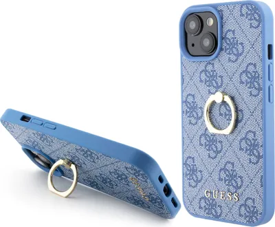 Zdjęcie produktu dla Guess iPhone 15 Hardcase - 4G - Biały uchwyt na pierścień - Niebieski