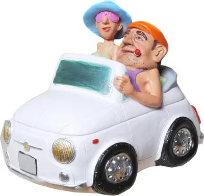 Produktbild von Funny Spardose - Urlaub "Urlaubs-Pärchen im Auto", mit Schraubverschluss