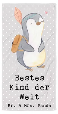 Produktbild von Mr. & Mrs. Panda Handtuch Pinguin Bestes Kind der Welt - Grau Pastell - Geschenk, Strandtuch, Geburt, Geburtstag, Badehandtuch, Großes, Geschenkidee, Tochter, Kinder