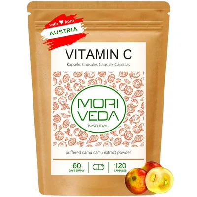 Produktbild von Vitamin C Kapseln gepuffert mit Camu Camu und sekundären Pflanzenstoffen I 120 Tage Vorrat von MoriVeda I 120 Caps