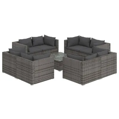 Obrázek produktu pro vidaXL 9dílná zahradní lounge souprava s polštáři Poly ratan Grey