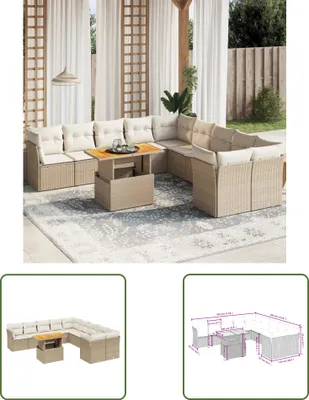 Produktbild von The Living Store 11-tlg. Garten-Sofagarnitur mit Kissen Beige Poly Rattan