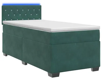 Obrázok produktu pre vidaXL Posteľ s pružinovou základňou, matracom a LED osvetlením, tmavozelená, 80 x 200 cm, s čalúnením z velúru