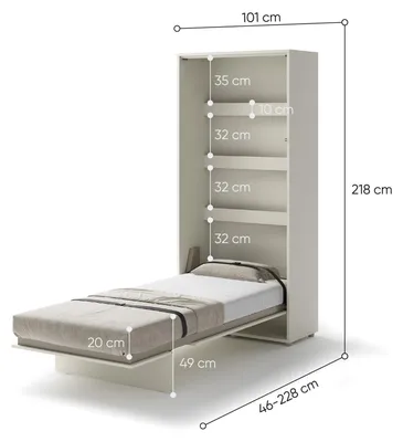 Produktbild von Furniture24 Schrankbett Bed Concept Lenart, Wandklappbett Mit Lattenrost, V-Bett, Wandbett Bettschrank Schrank Mit Integriertem Klappbett Funktionsbett Bc-03, 90 X 200 Cm, Kaschmir, Vertical