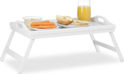 Produktbild von Bambus Betttablett weiß, klappbar, erhöhter Rand, leicht zu reinigen, für Frühstück im Bett