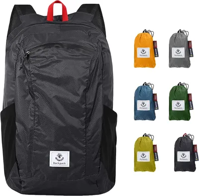 Produktbild von 4Monster Faltbarer Rucksack Ultra Leicht, Uni Tagesrucksack Outdoor, Wasserdichter Wanderrucksack für Camping Wandern Reisen Sport Klettern Radfahren (Schwarz, 16L)