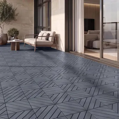 Immagine prodotto di 22 piastrelle in plastica per esterni, dimensioni 30x30x2 cm, circa 2 m², piastrelle a incastro con motivo a listelli diagonali, resistenti agli agenti atmosferici e antiscivolo, colore grigio