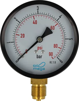 Produktbild von MEGA Druckmanometer 0 - 6 bar - 1/2 Zoll Anschluss nach unten Radial Ø 100 mm