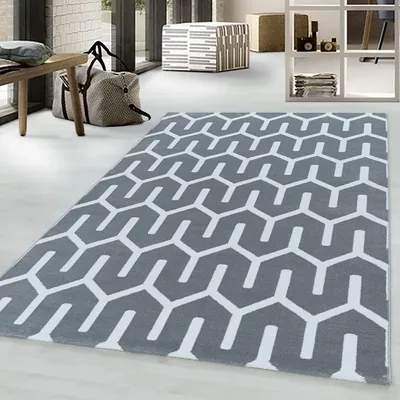 Niedrigflor-Teppich, geometrisches Muster, 160x230 cm, grau