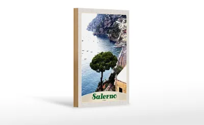 Produktbild von Holzschild Reise 12x18 cm Salerno Italien Meer Strand Sonne Boot