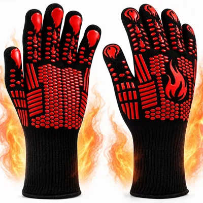 Immagine prodotto di Guanti da forno e per barbecue resistenti al calore, con impugnatura in silicone