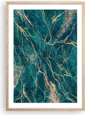 Produktbild von Gerahmtes Poster - Rahmen in heller Eiche - Abstraktion Gold Türkis - 50x70 cm - Wand Bild - Wanddeko - Wandbilder - Kunstposter - Wandposter - Bilderrahmen - Bilder - Kunstdruck - P2NPA50x70-4564
