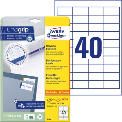 Obrázok produktu pre Avery 4780, Biela, Samolepiaci štítok, A4, Papája, Laserový, Permanentný