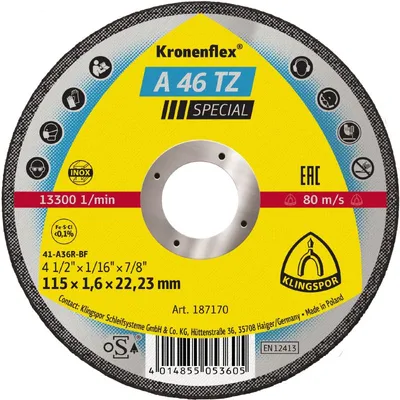 Produktbild von Klingspor Trennscheibe A 46 TZ Durchmesser 115x1,6 gerade für Stahl / VA - 187170
